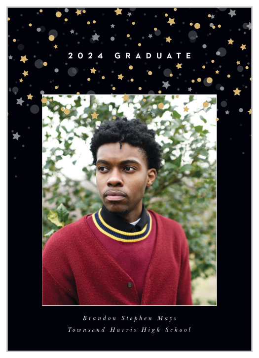 Let your friends and family know of your pivotal accomplishment with the sleek look of our Sparkling Grad Graduation Announcements.