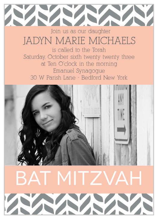 The Playful Pattern Bat Mitzvah invitations with its trendy pattern and large photo makes being unique easy.