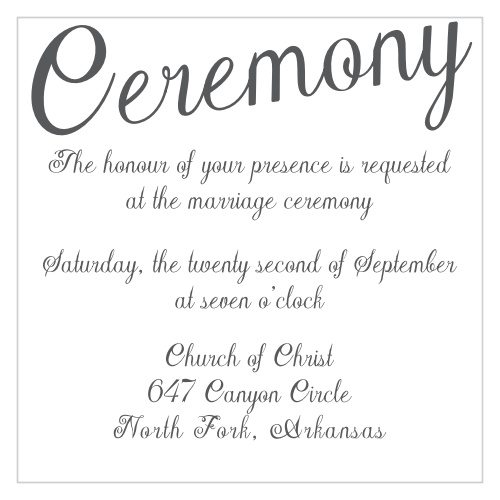 One size fits all ceremony card.