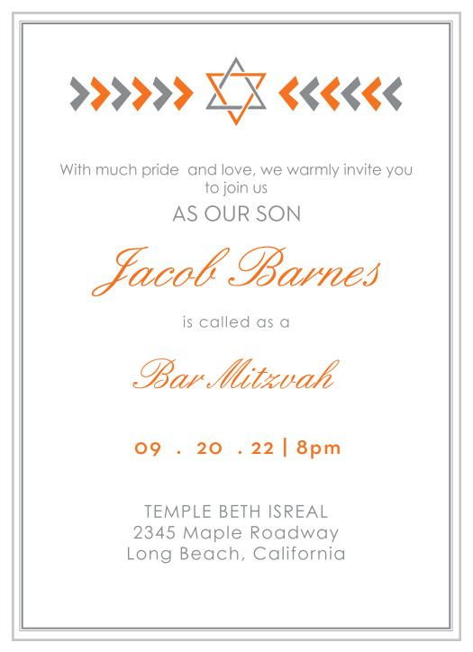 The trendy design of our Pointed Arrows Bar Mitzvah Invitations are perfect for the person who wants a simple card, with just a little bit of character.