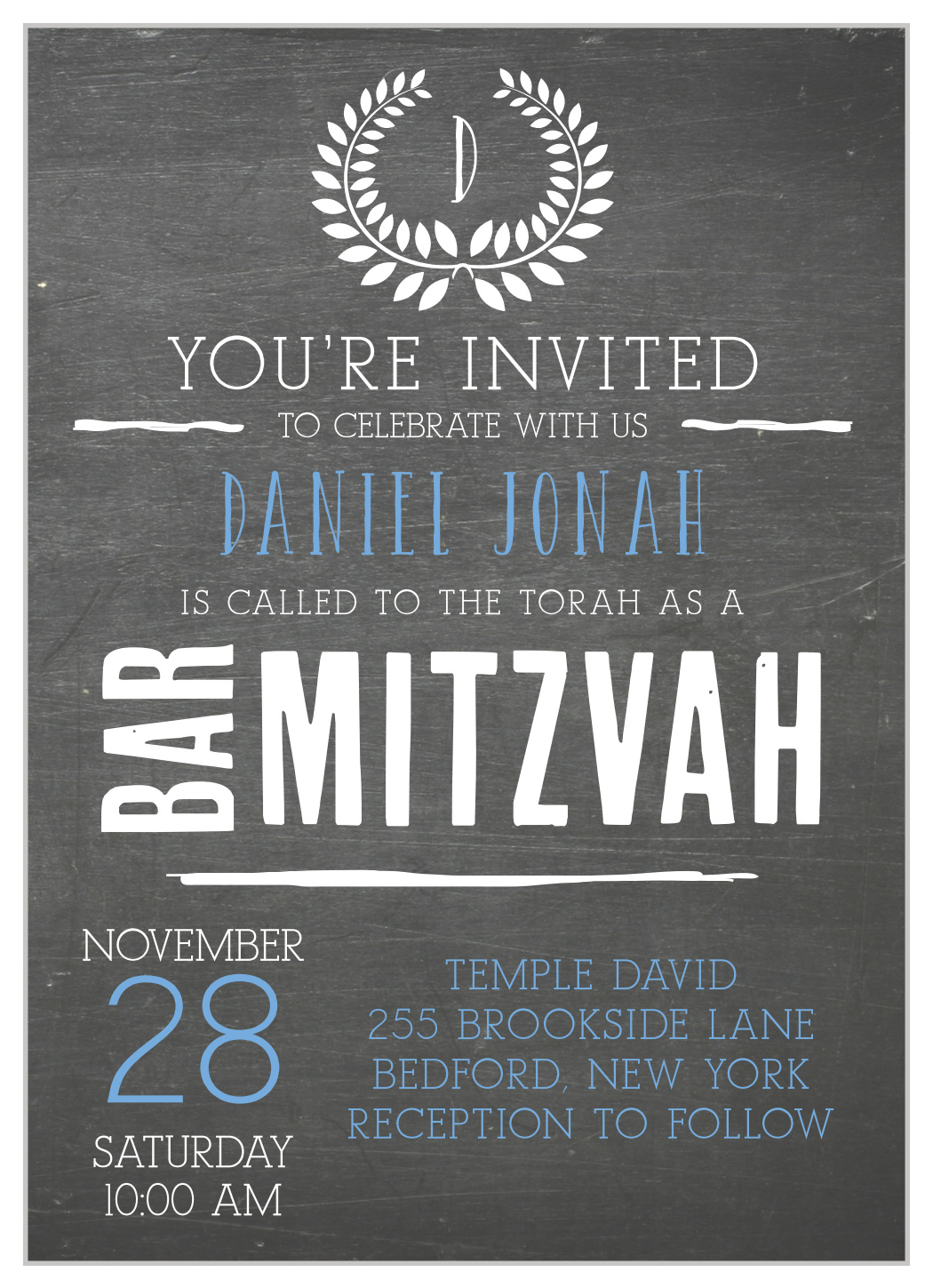 Laurel Chalkboard Bar Mitzvah Invitations