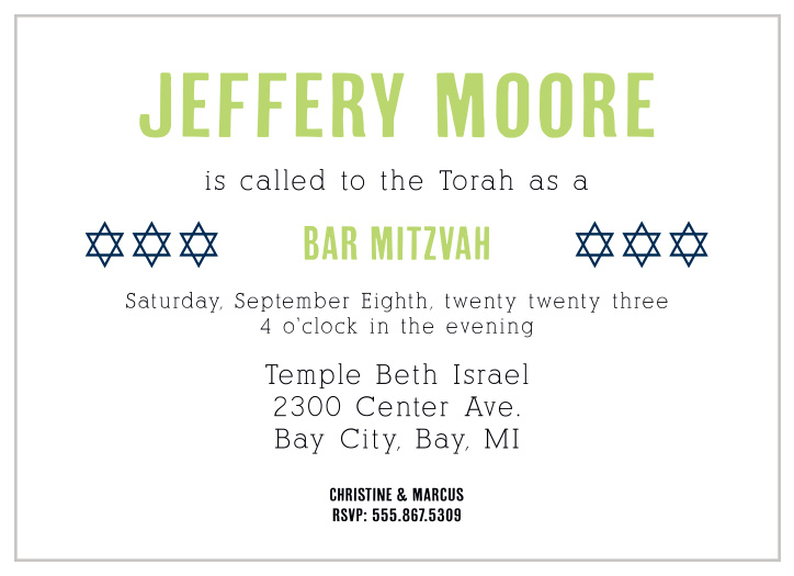 This Bar Mitzvah invite is perfect for someone looking for a modern, trendy, yet still classic Bar Mitzvah invite.