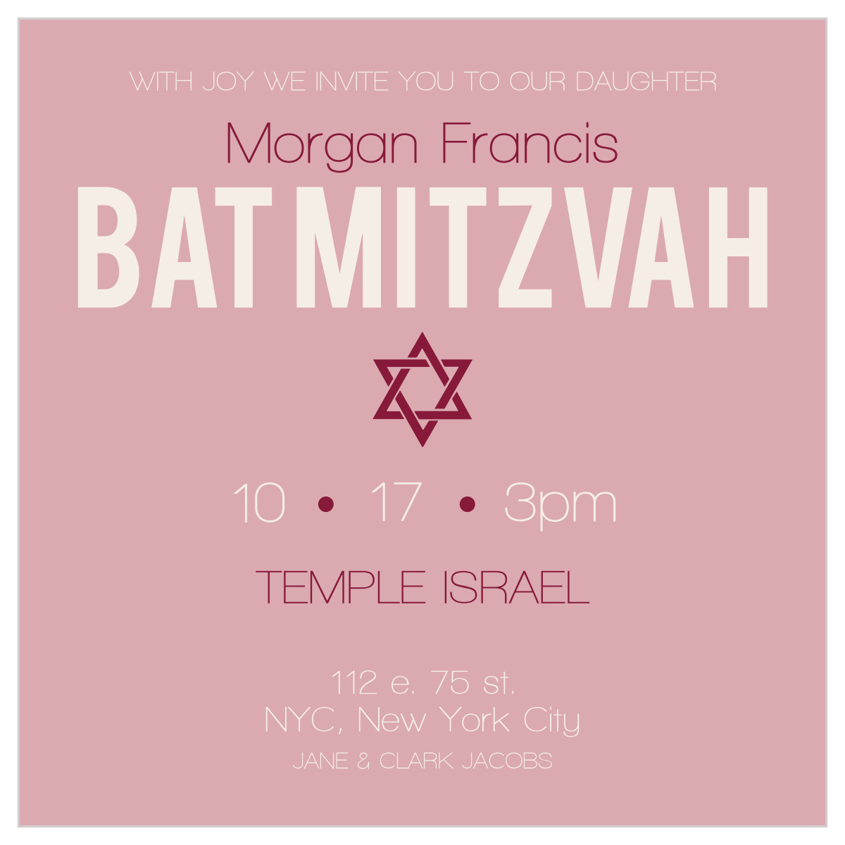 Centered Bat Mitzvah Invitations
