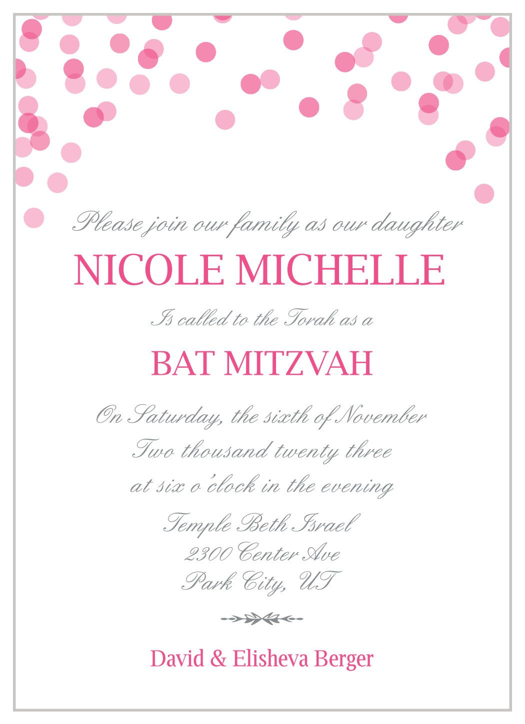 Falling Confetti Bat Mitzvah Invitations