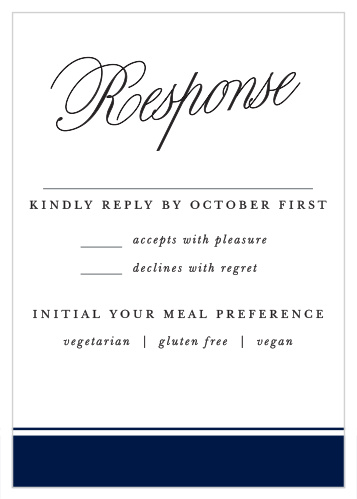 The minimalist look of our Calligraphic Slant Response Cards gather a headcount of everyone that plans to attend your wedding.