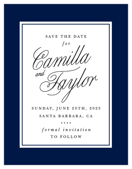 Friends and family are sure to run to their calendars to pencil in your big day when they see the minimalist look of our Calligraphy Slant Save the Date Cards.