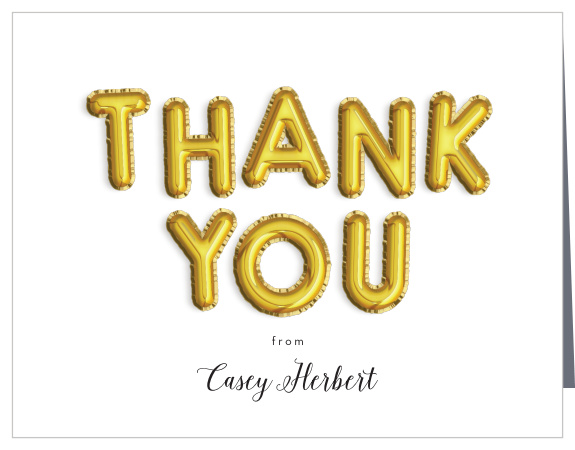 Our Golden Graduate Graduation Thank You Card has a modern vibe with a ballon styled message of thanks.