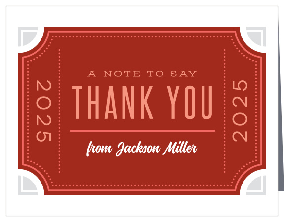 Share your gratitude for the support of your friends and family with the chic look of our Movie Ticket Graduation Thank You Card.