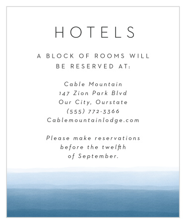 Let your guests know where they will get to rest after enjoying all of your celebrations, with our Watercolor Dip Accommodation Cards!