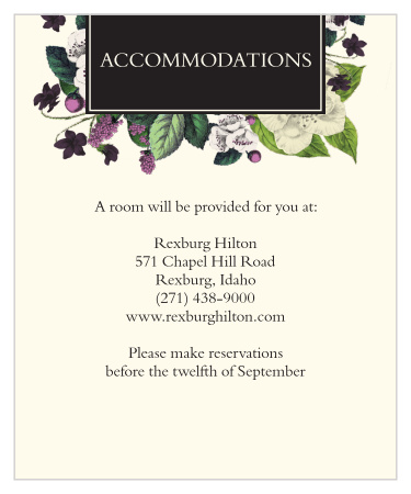 Recommend your favorite local hotel to out-of-town friends and family with our Vintage Botanical Accommodation Cards. 