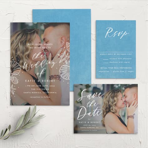 Rocky Beach Stamp Wedding Invitations