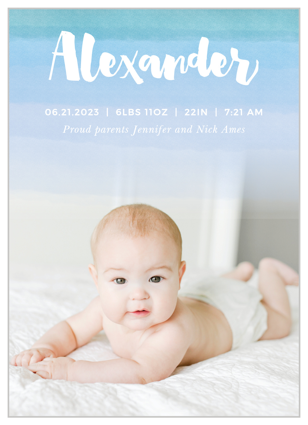 Watercolor Baby Boy Birth Announcements