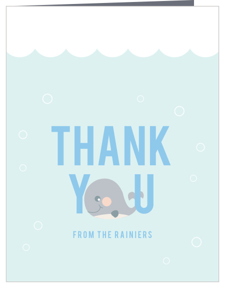 The Baby Whale baby shower thank you cards are a cute addition to the Baby Whale shower invites and let you say thanks and hold close to your original theme.