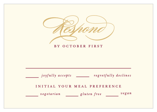 Gather a headcount of every friend and family member that plans to attend your wedding with our Simple Scroll Response Cards.