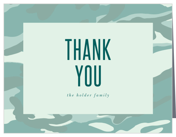 The Camo Boy baby shower thank you cards have a super fun and totally customizable camo print.