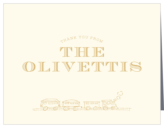 All aboard! Imagine our Train Conductor Thank You Cards making their way to all your guests delivering a special message of gratitude. 