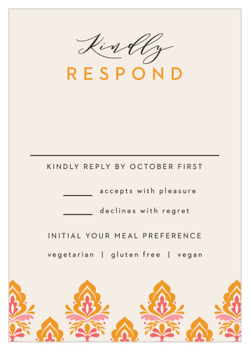 Our Damask Sides Response Cards gather a headcount of every friend and family member that plans to attend your wedding.