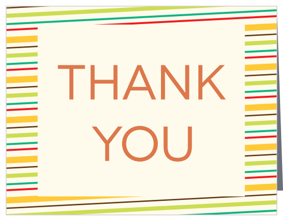 The Oh Baby Minigate Baby Shower Thank You Card is striped with fun colors you yourself get to choose!