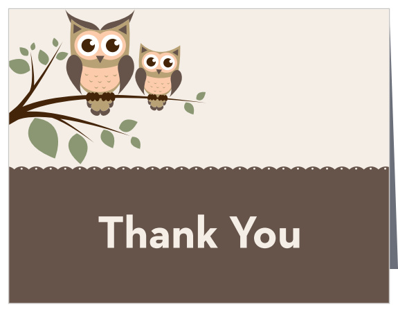 The Owl Branch Baby Shower Thank You Card has an adorable parent and child owl illustration.