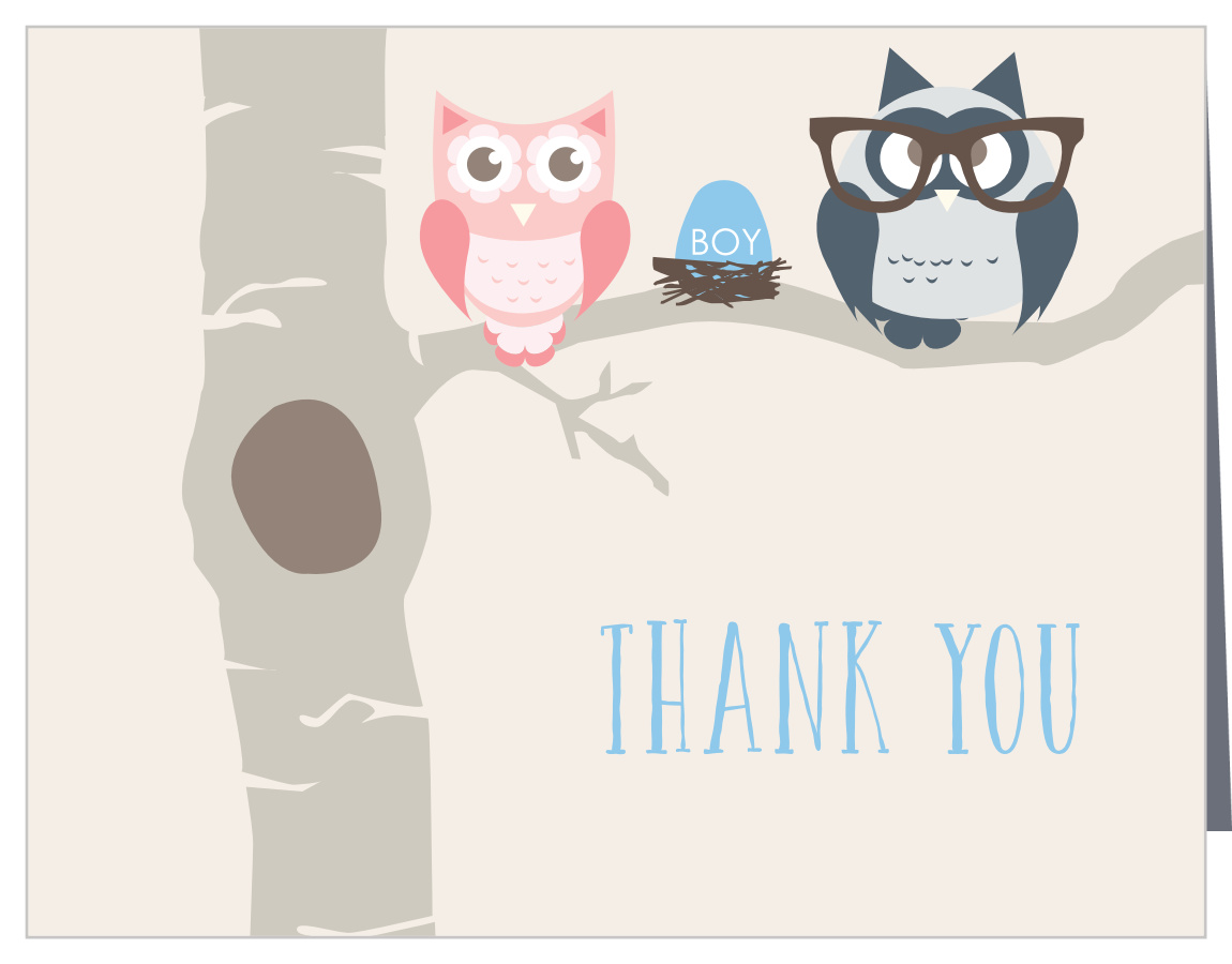 Owl Parents Boy Baby Shower Thank You Cards
