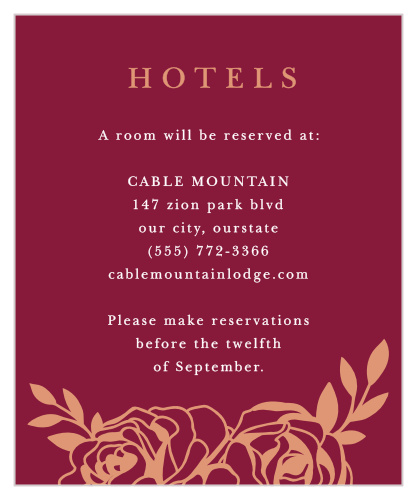 Our Rose Outline Accommodation Cards is the perfect way to let your out of town guests know where they get stay!