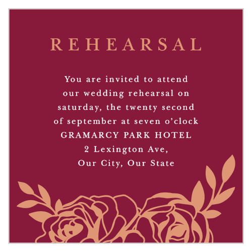 Invite family and loved ones to your wedding ceremony in style with our beautiful Rose Outline Rehearsal Cards!