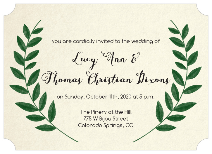 Vintage Wreath Wedding Invitation has a classic olden days look to it, which is only further emphasized by its uniquely styled wreath.