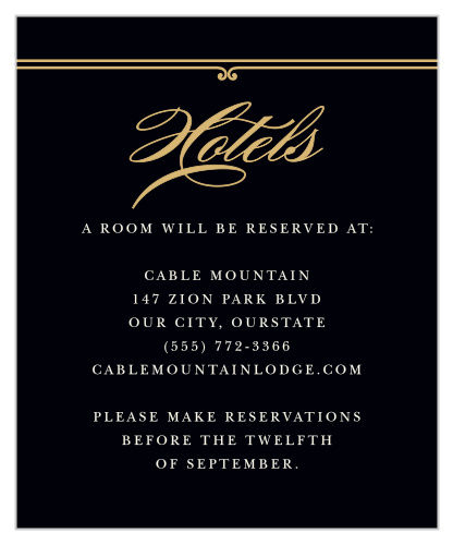 Our Night Deco Accommodations Cards are a stylish, convenenient way to alert your guests as to where they will be staying, while visiting for your event!