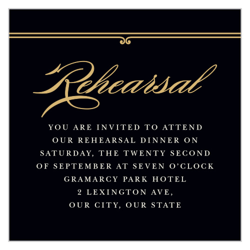 Be sure to let your loved ones know of your pre-wedding celebrations, by inviting them with our Night Deco Rehearsal Cards!