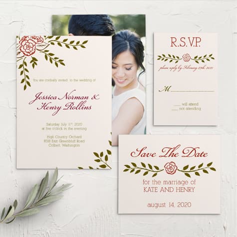 Illustrated Peonies Wedding Invitations