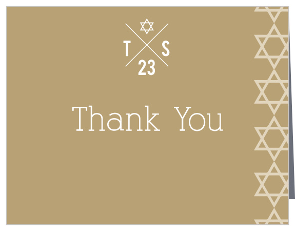 The Joyous Monogram Bar Mitzvah Thank You Card has so many great features! From the line of stars running down the side, to the option to have initials showcased at the top, and don't forget about the endless color combinations!