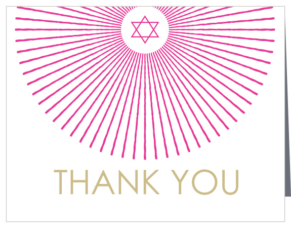 With beams of color radiating across the page, The Star Shine Bat Mitzvah Thank You Card is perfect for expressing your gratitude to all those who came and celebrated with you! Completely customizable, too!