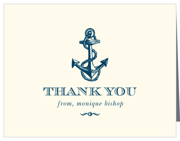 Express your gratitude to family and friends with our Anchor & Buoy Bridal Shower Thank You Card. Adorned with an adorable nautical design, this card will sure be a hit amongst it's recipients!