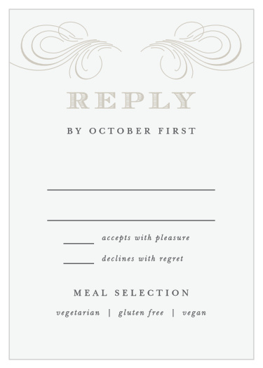 Gather a headcount of every friend and family member that plans to attend your wedding with our Streamlined Scroll Response Cards.