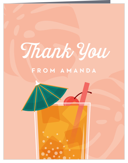 Decorated with palm leaves and a delicious coconut refreshment, the Tropical Drink Bridal Shower Thank You Card is a fun and festive way to express your gratitude! Completely customizable, too!