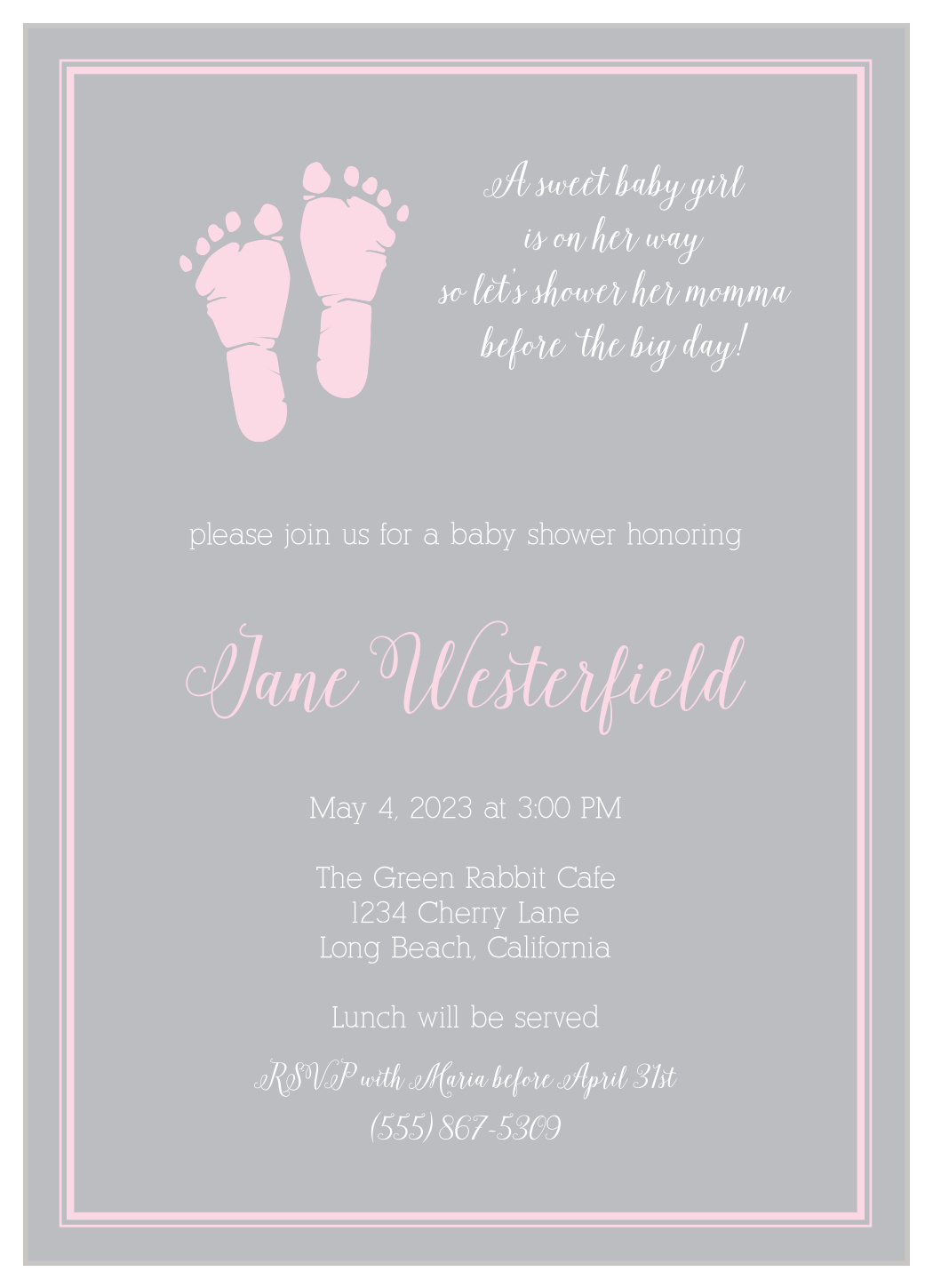 Little Girl's Footprints Baby Shower Invitations