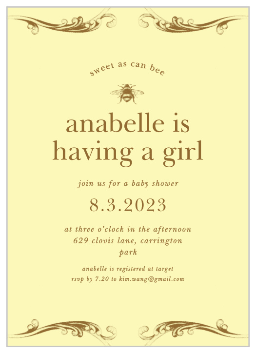 Our Sweet As Can Bee Baby Shower Invitations are perfect for bringing your loved ones together to celebrate your little one on the way. 
