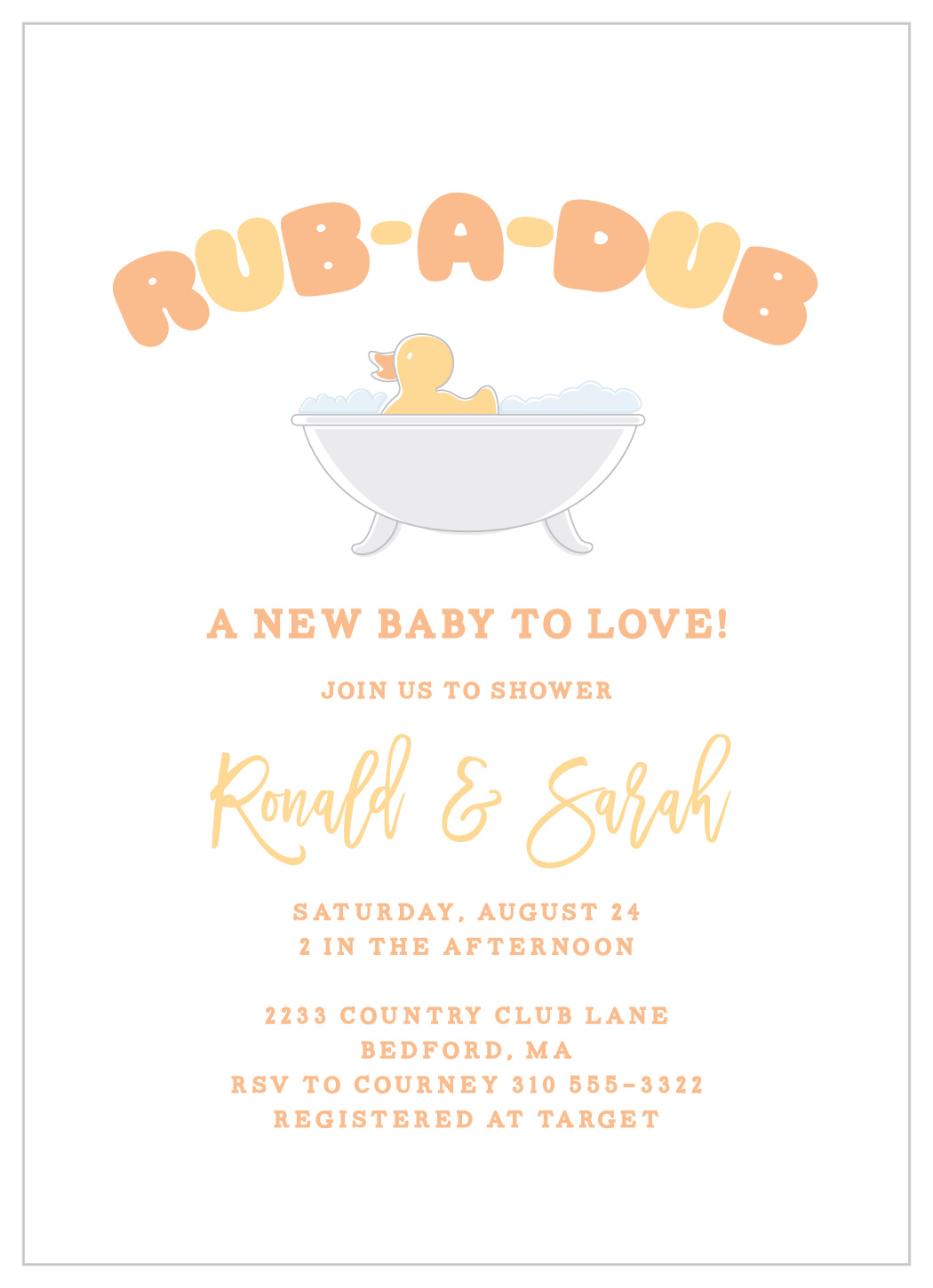 Rub a Dub Baby Shower Invitations