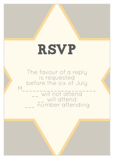 The Star Frame Bar Mitzvah RSVP cards wrap your text in an actual star.
