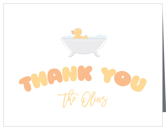 Express your gratitude with a splash with the Rub A Dub Baby Shower Thank You Card! Adorned with an adorable rubber ducky, bathtub, and stripes, the customization possibilities are endless!
