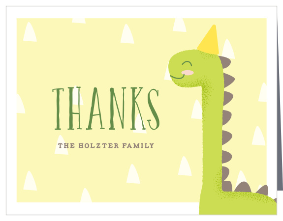 With an adorable dinosaur dressed up and ready to celebrate with you, you can't help but love the Dino Letters Baby Shower Thank You Card! Customize the fonts, text and colors of this design!