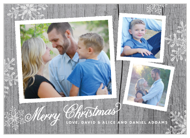With plenty of photo space, a distressed wood background, glistening snowflakes and hundreds of customization options, the Rustic Snowflake Holiday Card makes for an excellent choice this holiday season.