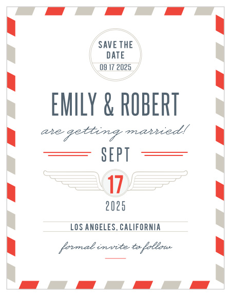 Invite friends and family to your destination wedding with the Antique Airmail Save-the-Date Cards.