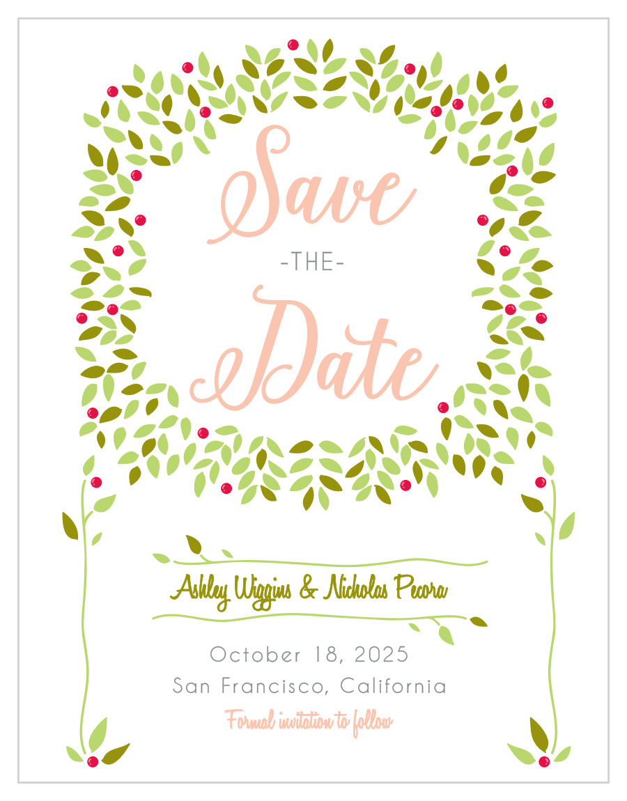 Blushing Wreath Save the Date Cards
