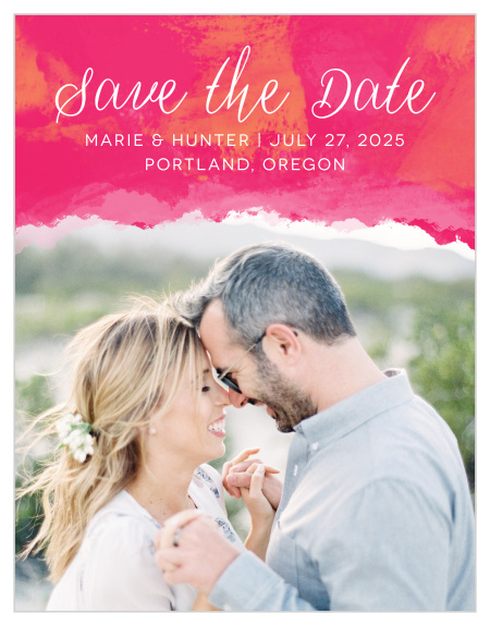 Ensure that your friends and family know when your wedding will be using the Splashy Watercolor Save-the-Date Cards.