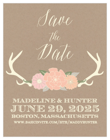 The Blooming Antlers save-the-date cards is part of the Love vs Design collection by Basic Invite.