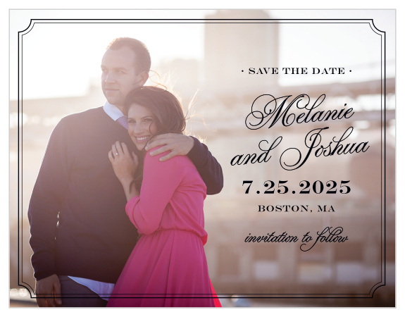 Ensure that your friends and family know when your wedding will be using the Stately Silhouette Save-the-Date Cards.