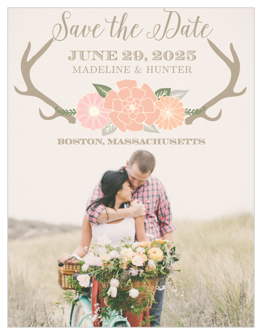 Blooming Antlers Photo Save the Date Cards