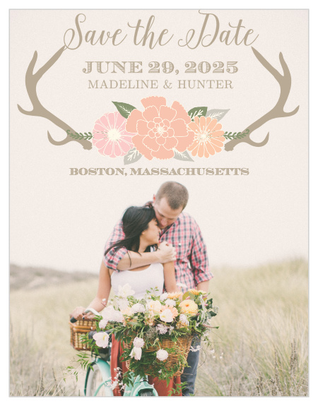 The Blooming Antlers Photo save-the-date cards is part of the Love vs Design collection by Basic Invite.