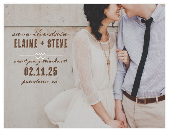 Stylized hearts create whimsy on the Linked Hearts Save-the-Date Cards.